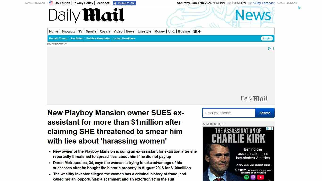 New Playboy Mansion owner sues ex-assistant for extortion | Daily Mail Online